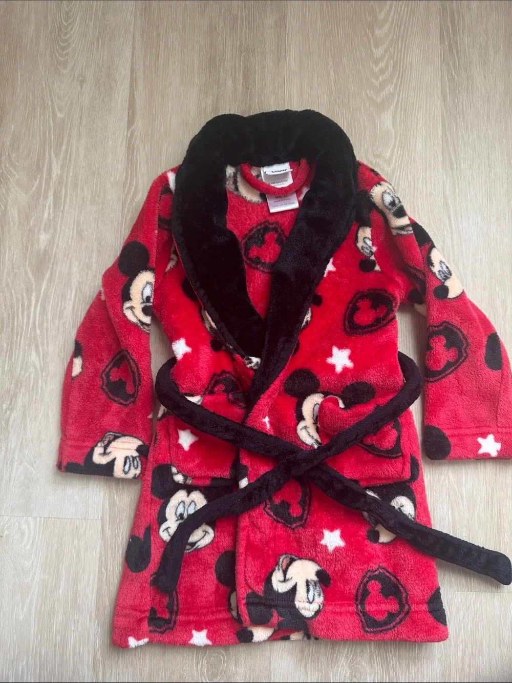 Disney Red Mickey Plush Kids Robe with Black Trim